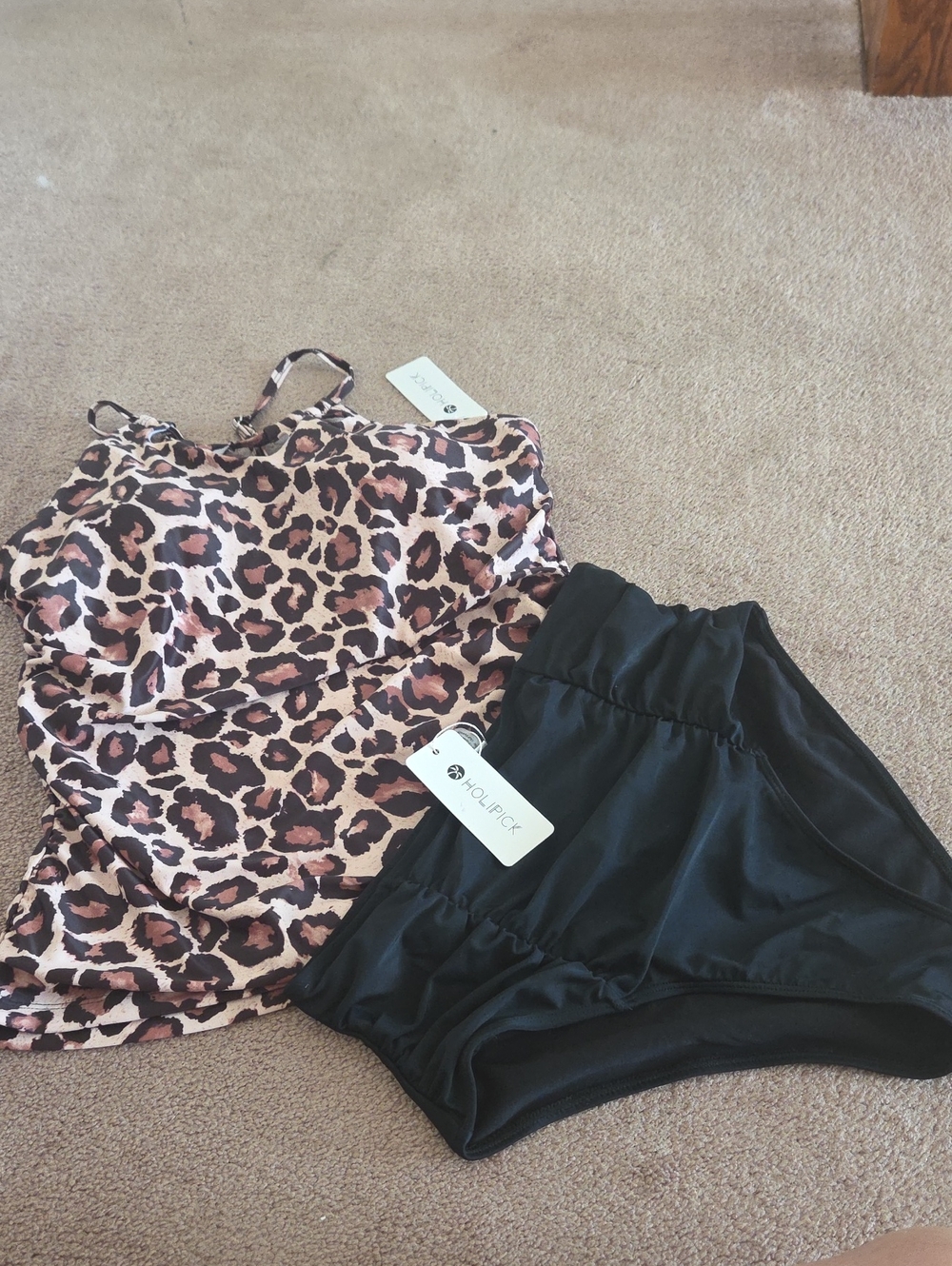 Leopard Print Tankin Top & Black Bottom High-Waist
